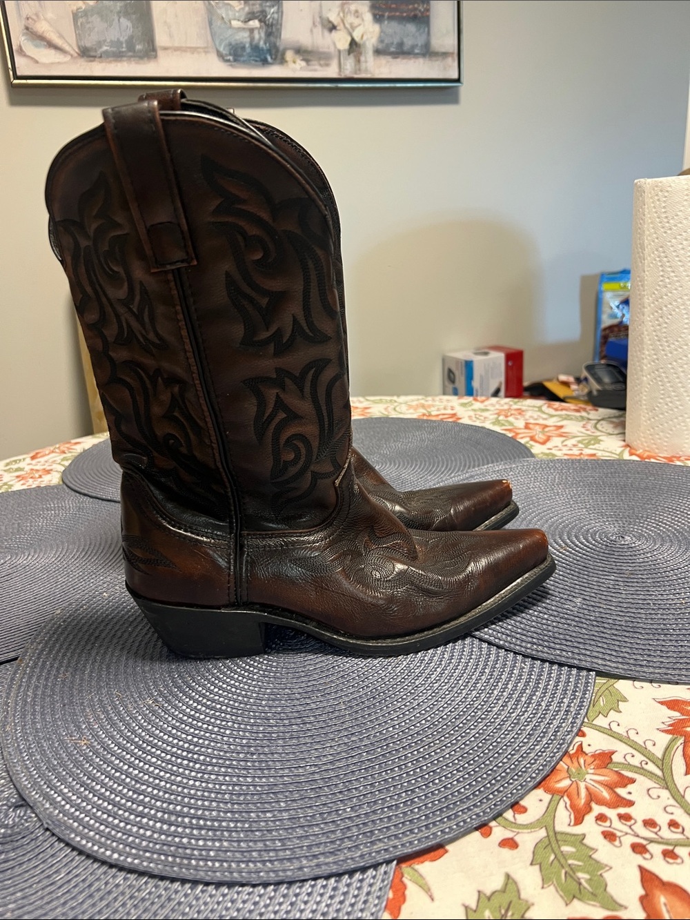 Men's Laredo Brown Embroidered Leather Western Boots
